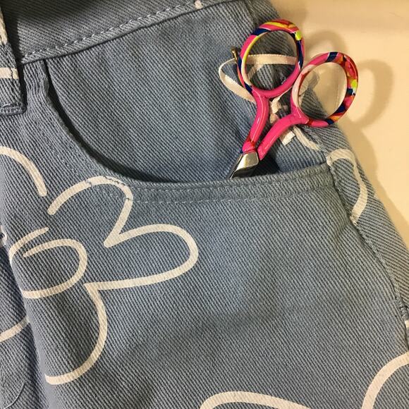 BAILEY ROSE SZ XS light blue denim distressed daisy print mini skirt NWT B86 - Picture 6 of 10